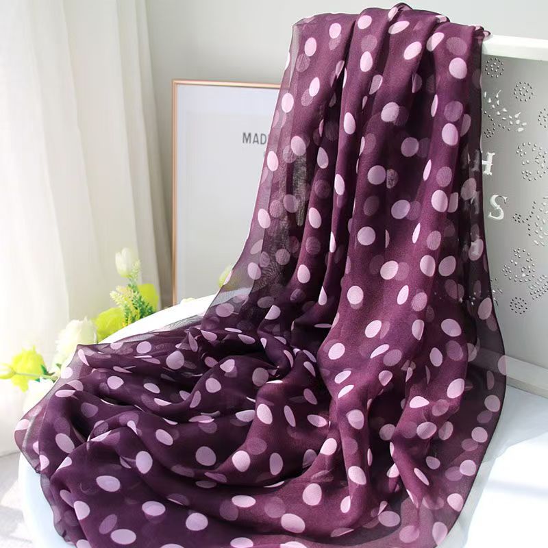 T475 Spring and Autumn Georgette Silk Scarf Polka Dot Thin Temperament Polka Dot Soft Large Shawl Scarf Sunscreen Windproof Scarf