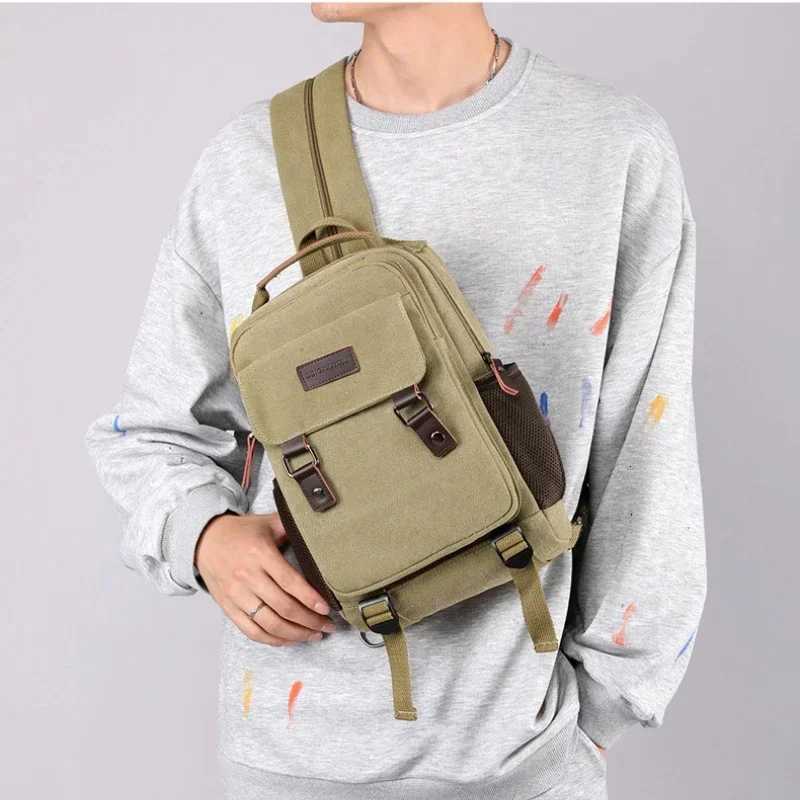 Small Mens Backpack Canvas Casual Backpacks for Men 2025 Mini Male School Bag Rucksack Man Multi-function Crossbody Bag TravelW251113