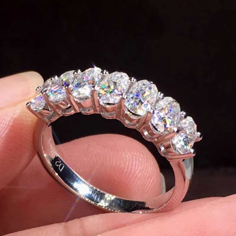 Real Platinum PT950 Gold Ring Women Engagement Anniversary Wedding Ring Oval Moissanite Diamond Ring Flower Trendy