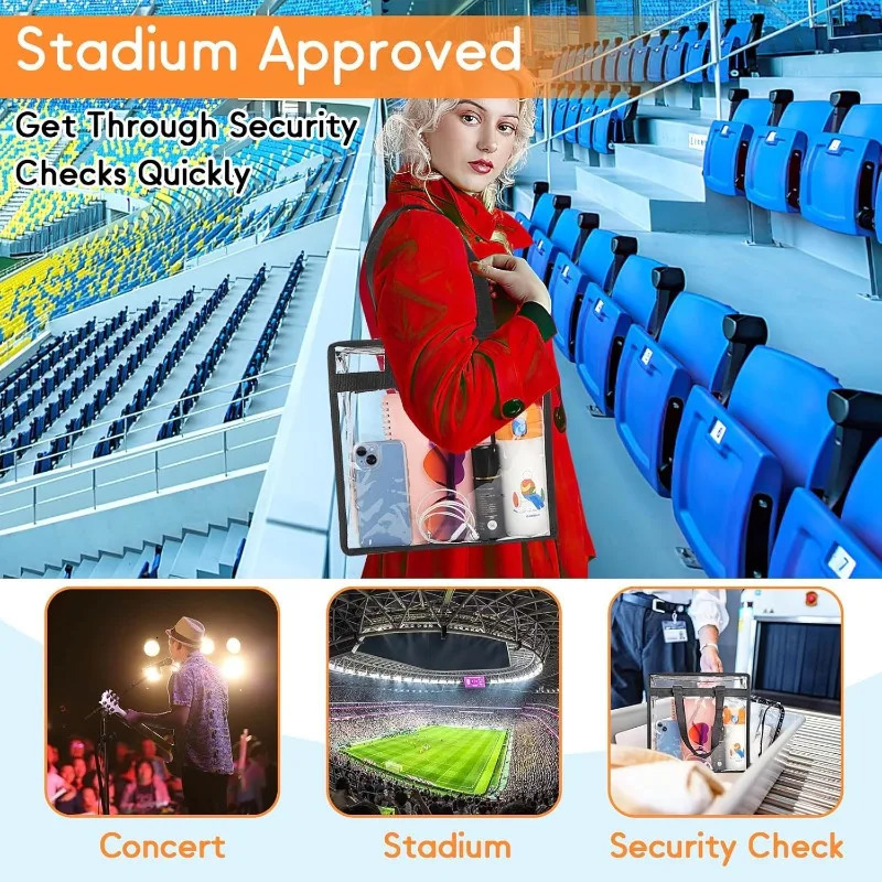 Clear Bag for Stadium Events Approved 12x6x12 Large Transparent Tote Bag with Zipper PVC Clear Bag Stadium Approved 250407