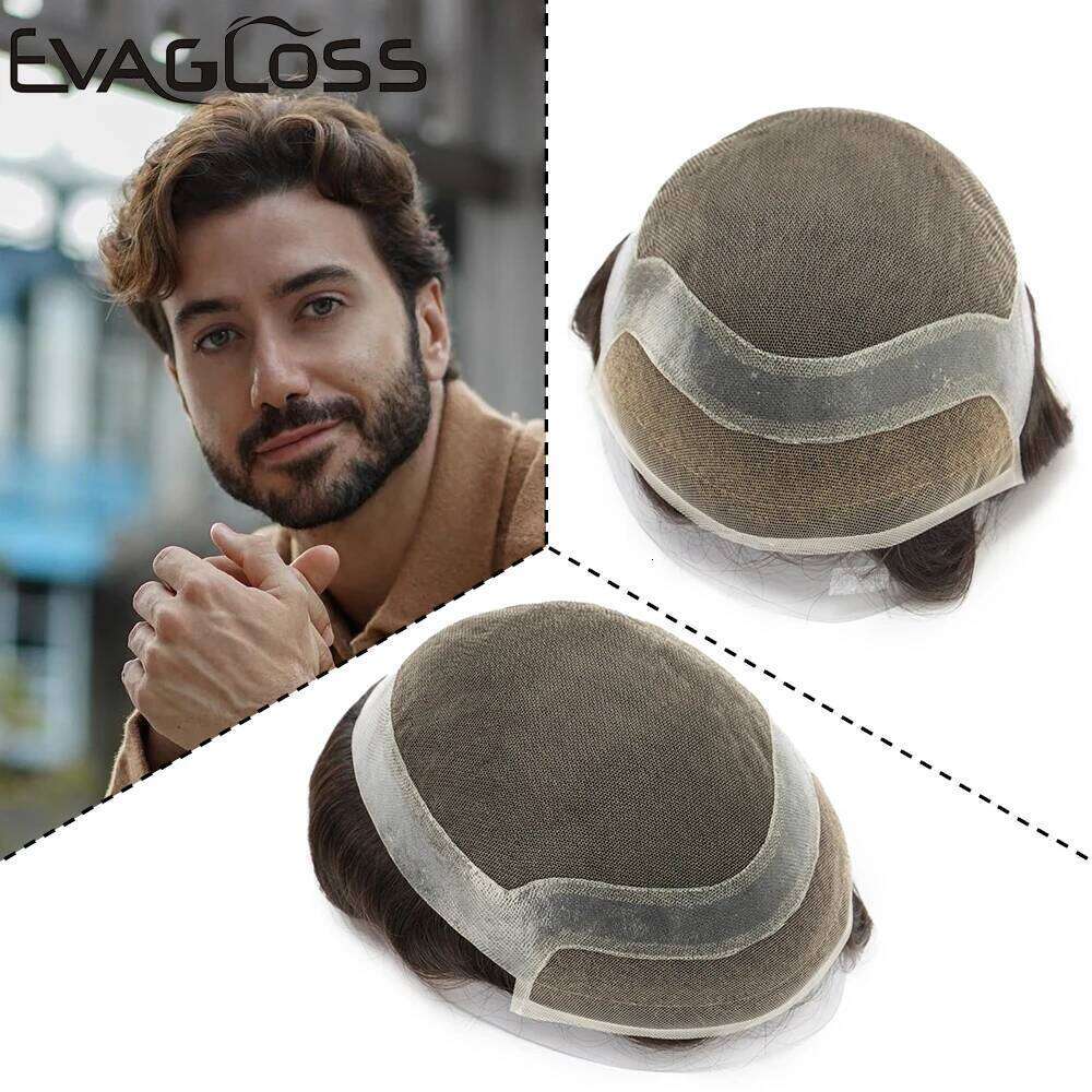 Hollywood Style Hair Toupee Men Lace PU Base For Male Breathable Man Wig Capillary Prosthesis Replacement System