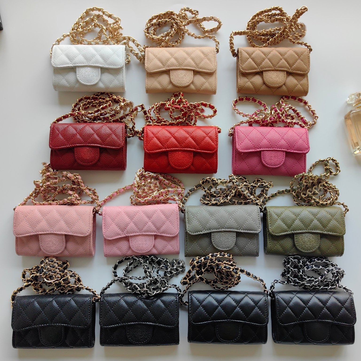 New Colors Classic Sheepskin Chain Bag Full Leather Lipstick Bag Coin bag Caviar Cowskin leather wallet for women short wallet 11.3*7.5cm Come with box