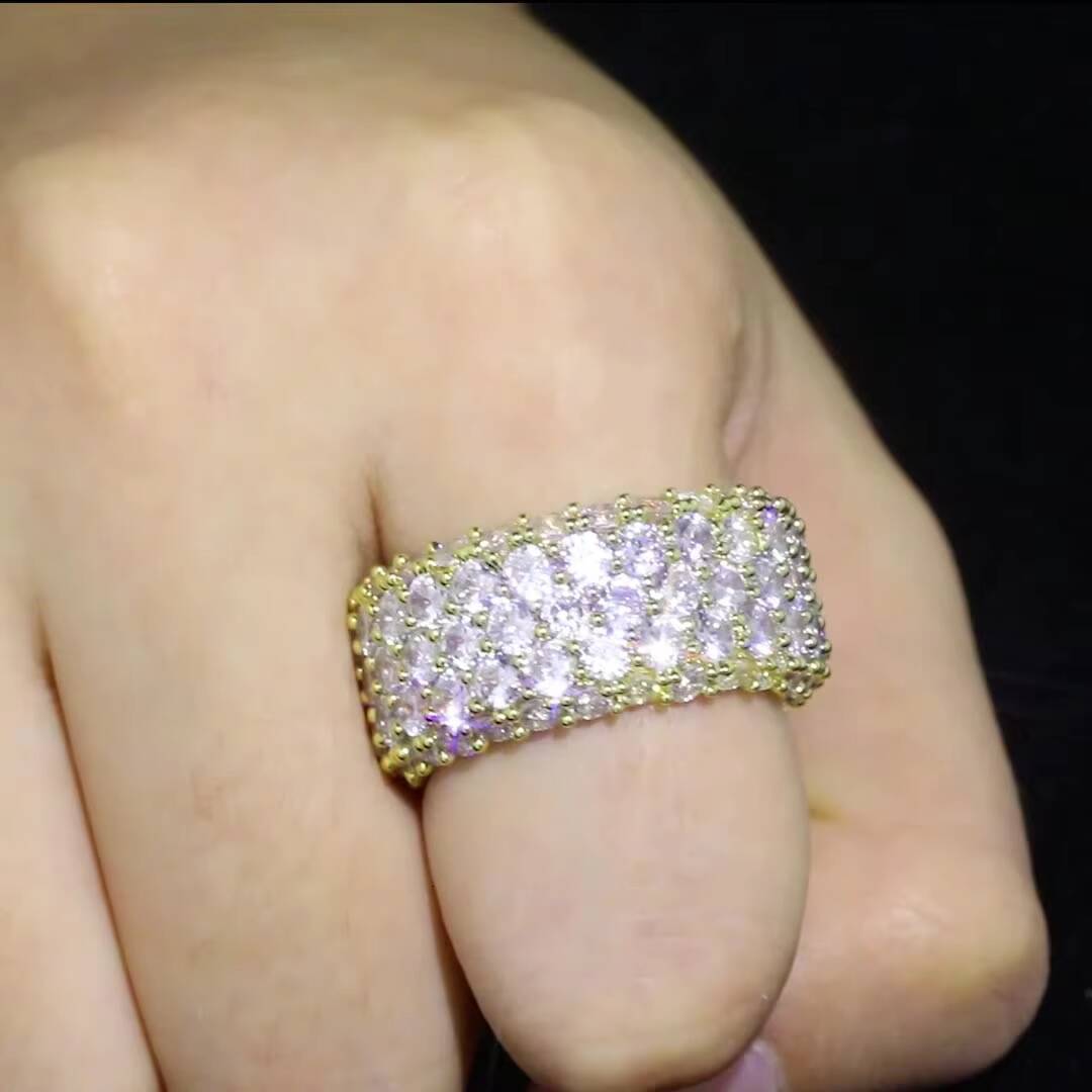 Hip Hop Iced 925 Silver VVS Moissanite GRA Rapper Tester 5 Rows Dazzling Sparkly Eternity Band Ring for Men Pass Diamond Tester