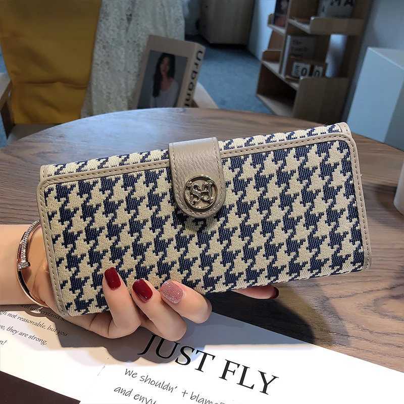 2024 New Genuine Leather Women Wallets Houndstooth Embroidery Long Wallet Excellent Cowhide Billfold For Cell Phone Clutch Bags W251114