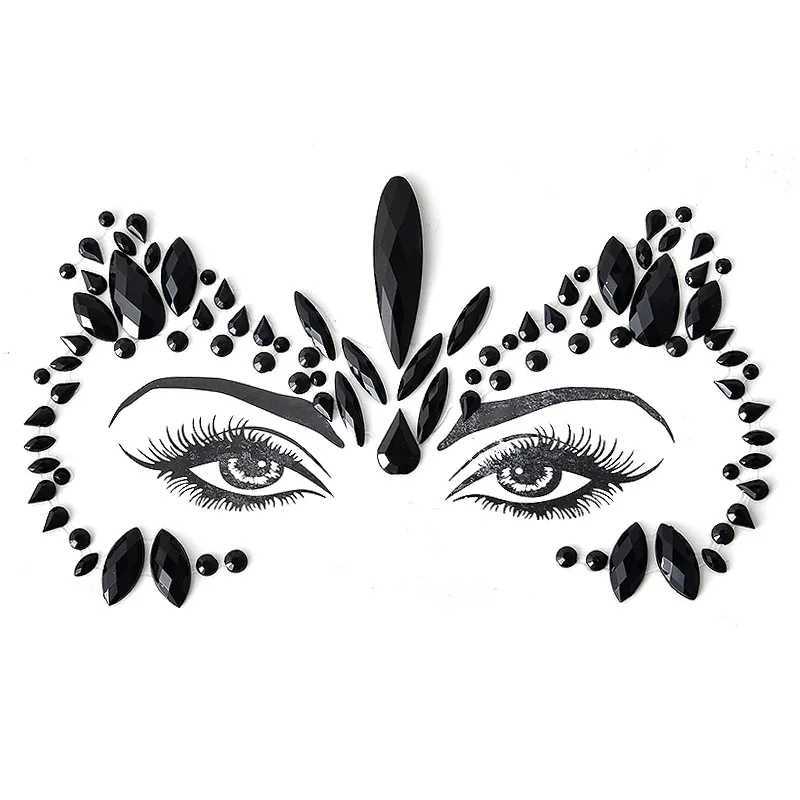 Halloween 3D Black Crystal Stickers Carnival Decoration Fashion Shining Colorful Acrylic Facial Stickers Temporary Tattoo StickersXJ25414