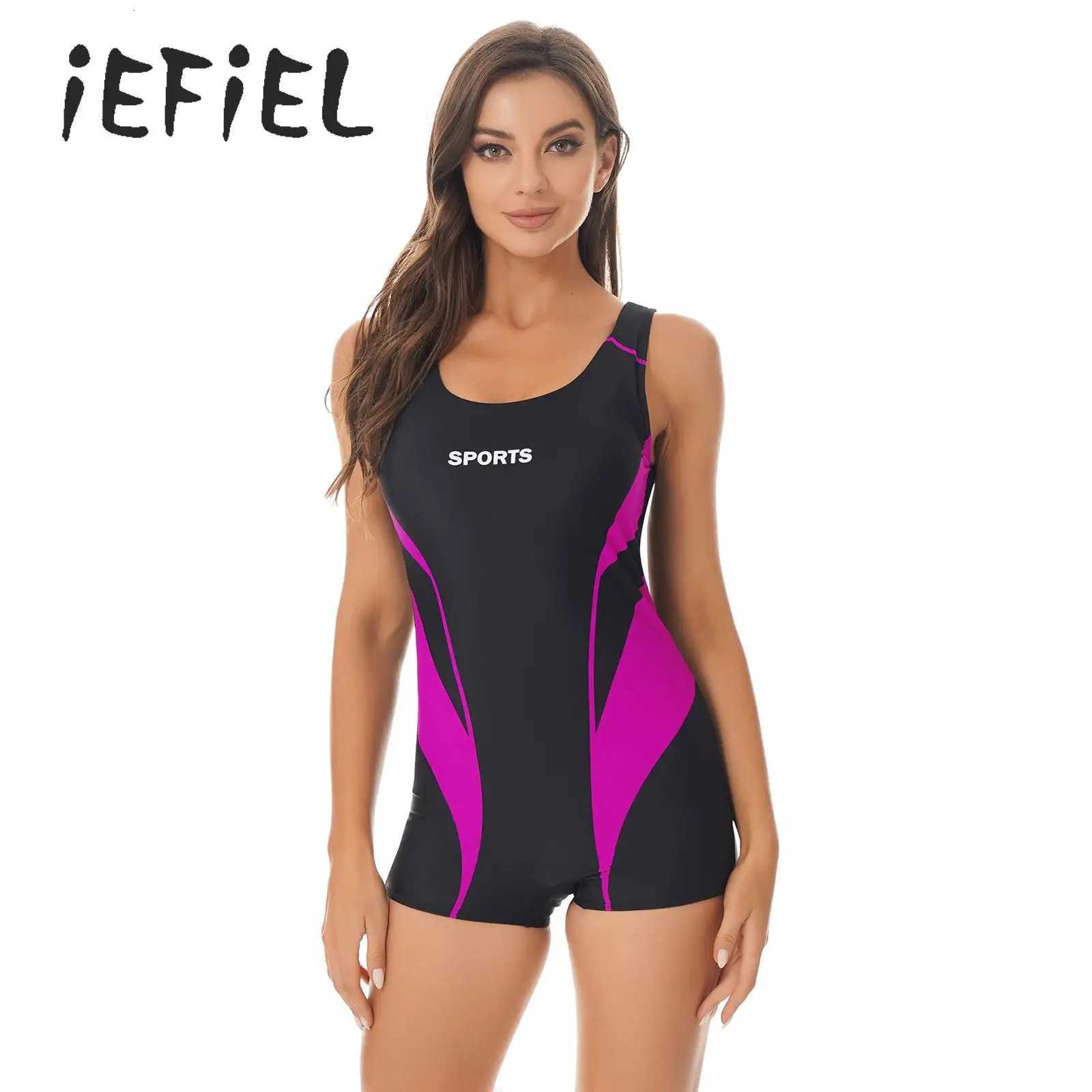 Women One Piece Modest Swimsuit Boyshort Sleeveless Rashguard Swimwear Contrast Athletic Bathing Suit Bodysuit Surf WearW251113