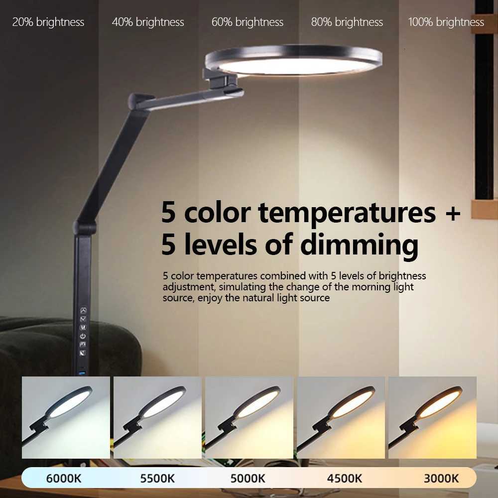 LED Full-spectrum Eye-caring Reading Desk Lamp 4-Axis Rotation Folding 5 Color Temperatures 5 Level Dimming Touch Control Lamp M251114