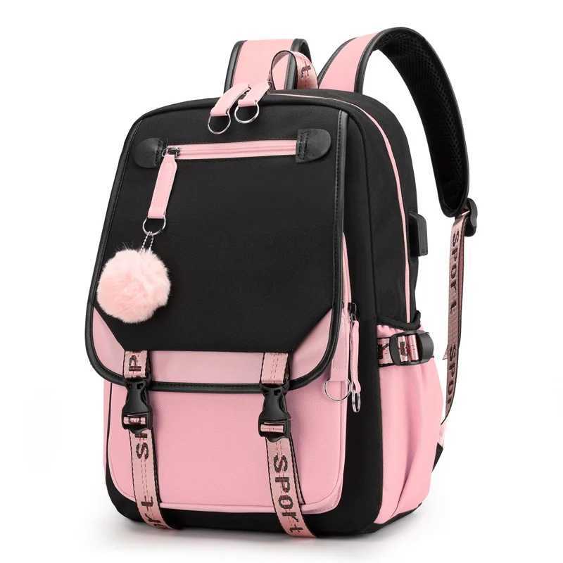 School Backpacks for Young Boys Girls Bagpack College Students Kawaii School Bag Harajuku Fashion Travel Rucksack Black Pink BagW251113