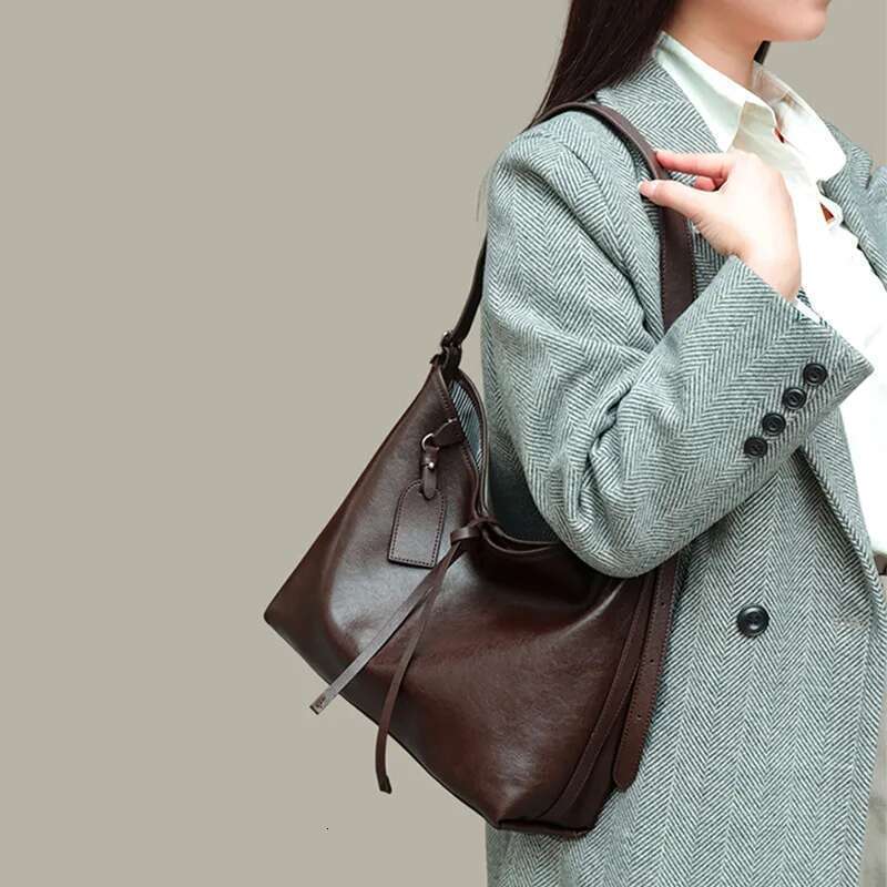 Designer Bag Hobo Style Lazy Leather Women's Vegetable Tanned Cowhide Tote Bag, Large Capacity Single Shoulder Crossbody Bag