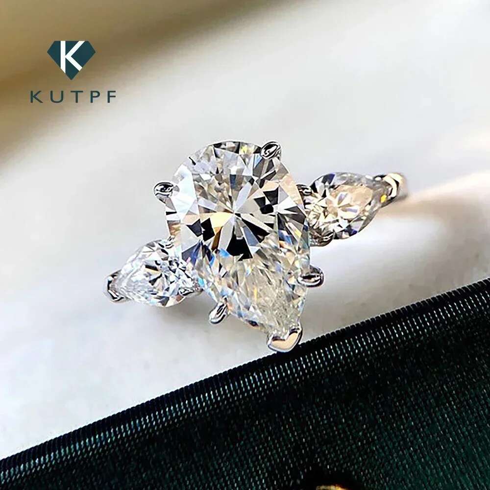1/2/3/6Carat Pear Cut Moissanite Diamond Engagement Rings for Women 925 Sterling Silver 3-stone Waterdrop Shape Wedding Ring