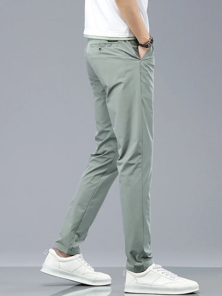 Ice Silk Cool Summer Mens Casual Pants Ultra Thin Fashion Stretch Business Korean Trouser Clothing 250414Z