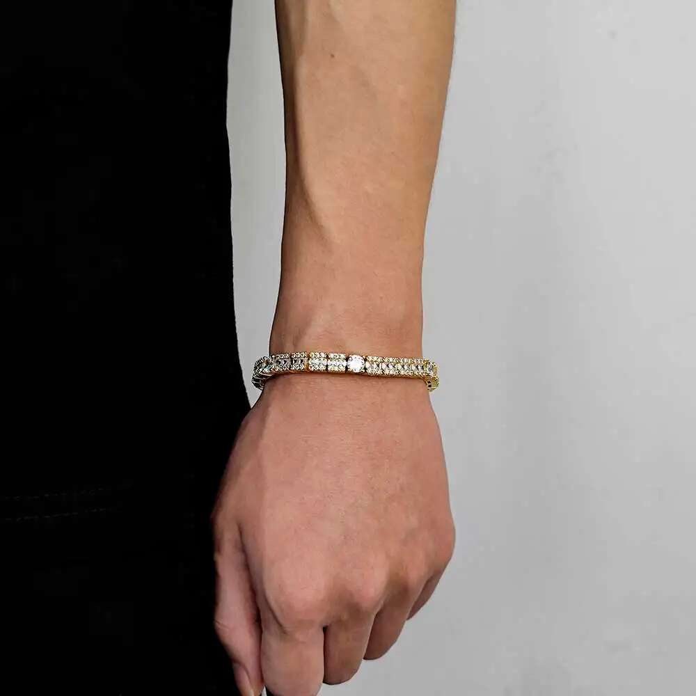 6mm Women Inlay Zircon Tennis Link Bracelet Bling Iced Out Hip Hop Square and Circle Type Tennis Chain Copper Bracelet