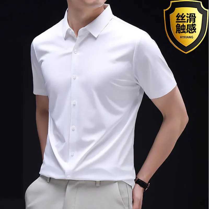 6X Mens Short Sleeve Summer New Ice Silk Ice Feeling High Quality Large Size Ironless Business and Leisure W250414