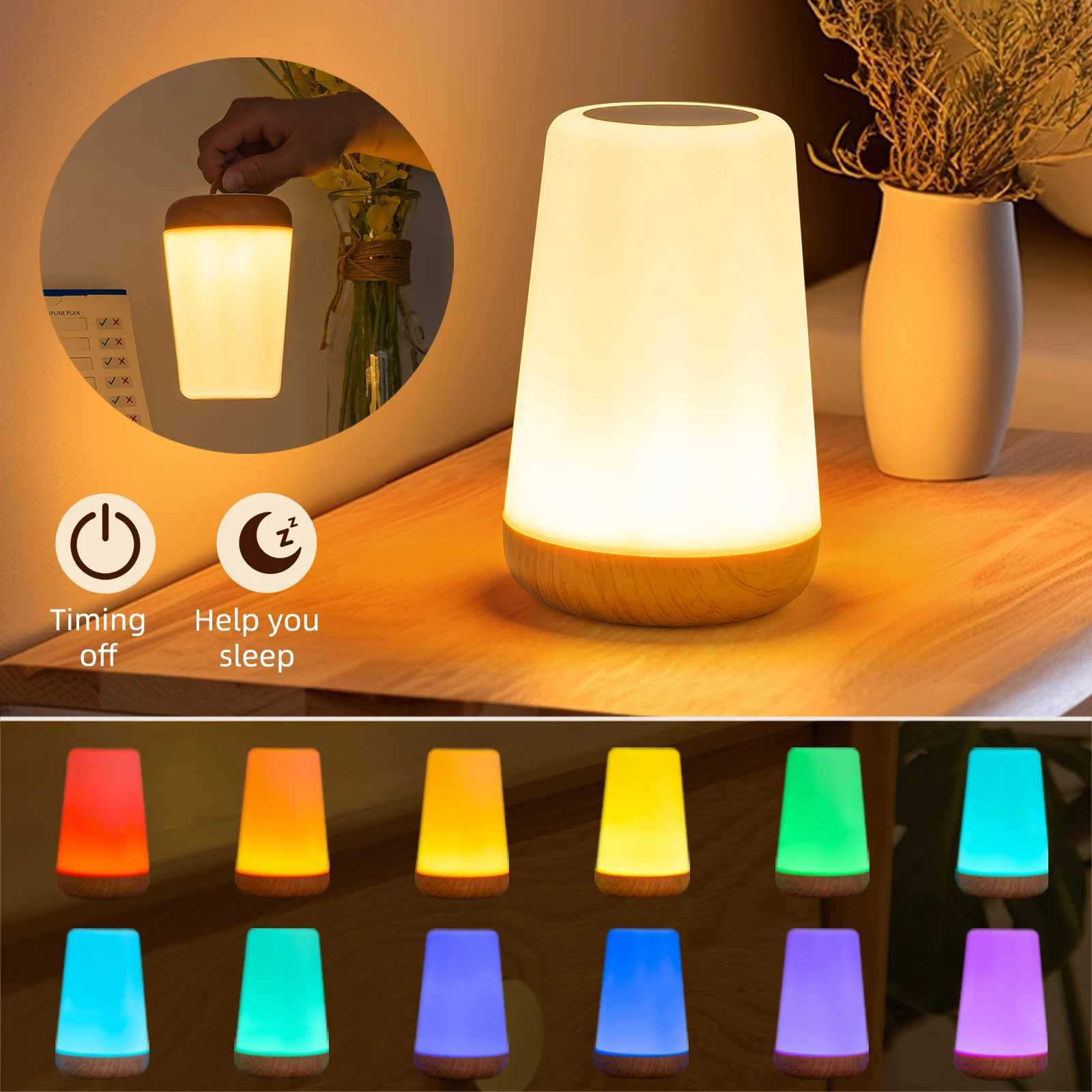 13 RGB Color Changing Portable Bedside Lamp Dimmable Remote Control USB Rechargeable Touch Night Light for Living Room Bedroom G M251114