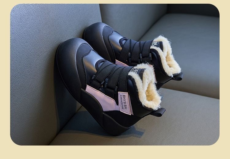 Winter Fashion Children Youth Waterproof Leather Walkfashion Girls Sneaker Rubber Hiking Shoe Kids Toddler Snow Warm Boots Fur Shoes Sizes 27 - 37 dh1