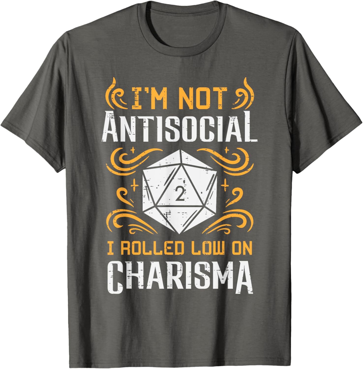 T shirt for Mens Not Anti Social Low Charisma Funny RPG Gamer Men Boys Graphic Tee Casual Tops Clothes Short sleeve