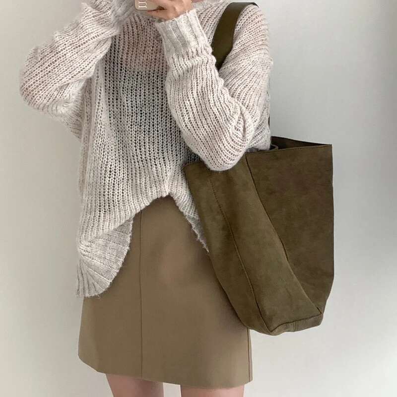 Korean Large Capacity Bags For Women Designer Handbags And Purses 2023 New In Faux Suede Vintage Nubuck Leather Shoulder