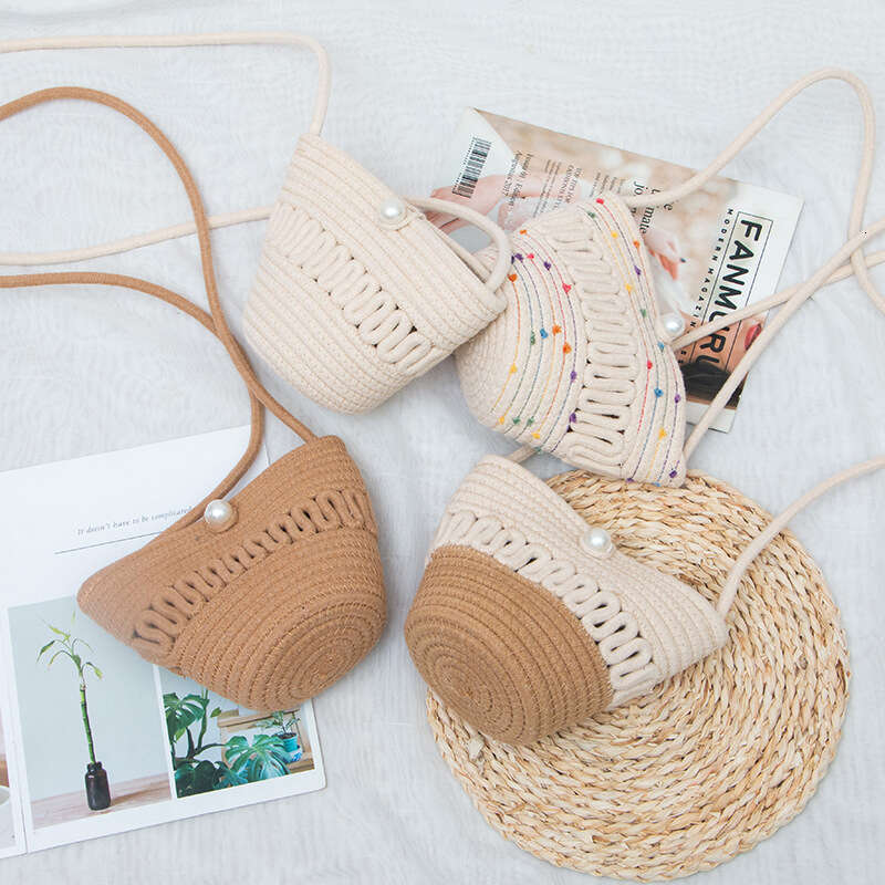 Handmade Beach Bag Pearl Cotton Thread Women's 2025 New Pearl Grass Woven Beach Vacation Shoulder Bag, Crossbody Small Bag Kq2