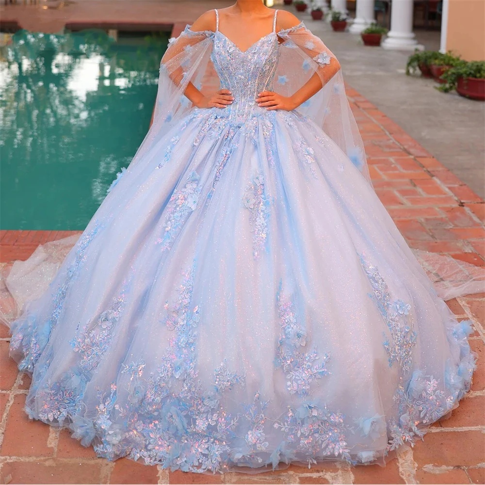 Exquisite Ball Gown Quinceanera Dresses For Women Appliques Sequins Gowns Sweetheart Neck Spaghetti Straps Party Prom Sweep Train Dress Customied