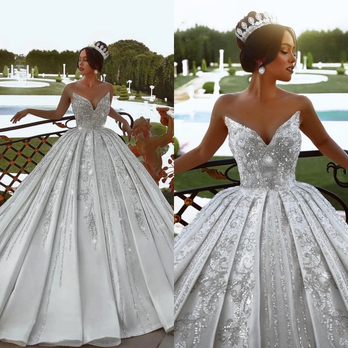 Gorgeous Ball Gown Wedding Dress Sweetheart Neck Sleeveless Bridal Gowns Sequins Lace Sweep Train Dresses Custom Made vestidos de novia