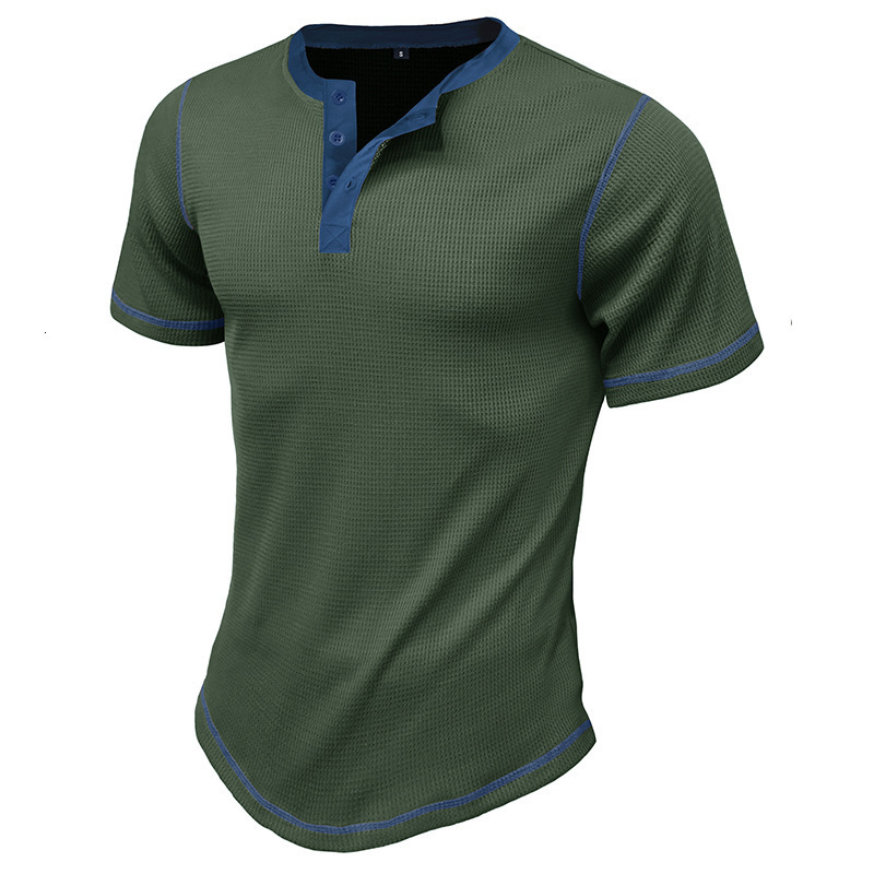 2024 Mens Summer Short sleeved Henley Shirt Mens T-shirt Top Color Block Henleys
