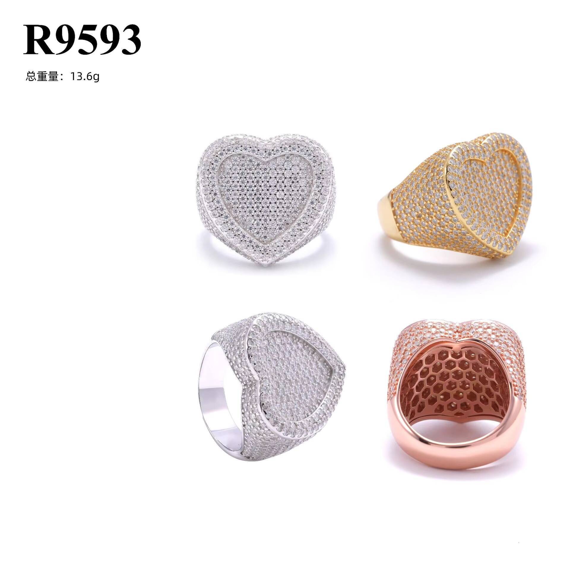 Pass Diamond Tester Iced Out Rings 925 Sterling Silver Gold Plated Rings Rappers Jewelry VVS Diamond Moissanite Hip Hop Rings