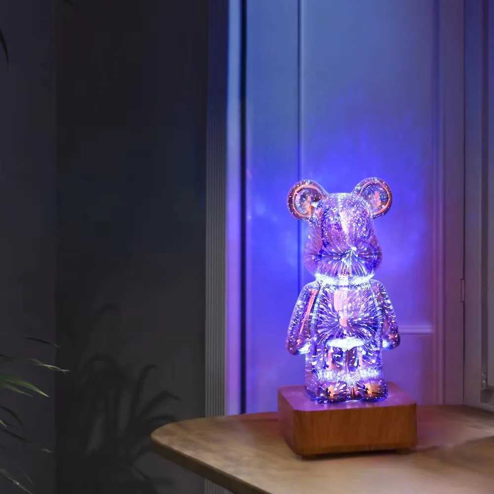 LED Fireworks Lamps 3D Bear Night Light USB Dimmable Projector Colorful Atmosphere Desktop Bedroom Table Decora Lighting Gift M251114