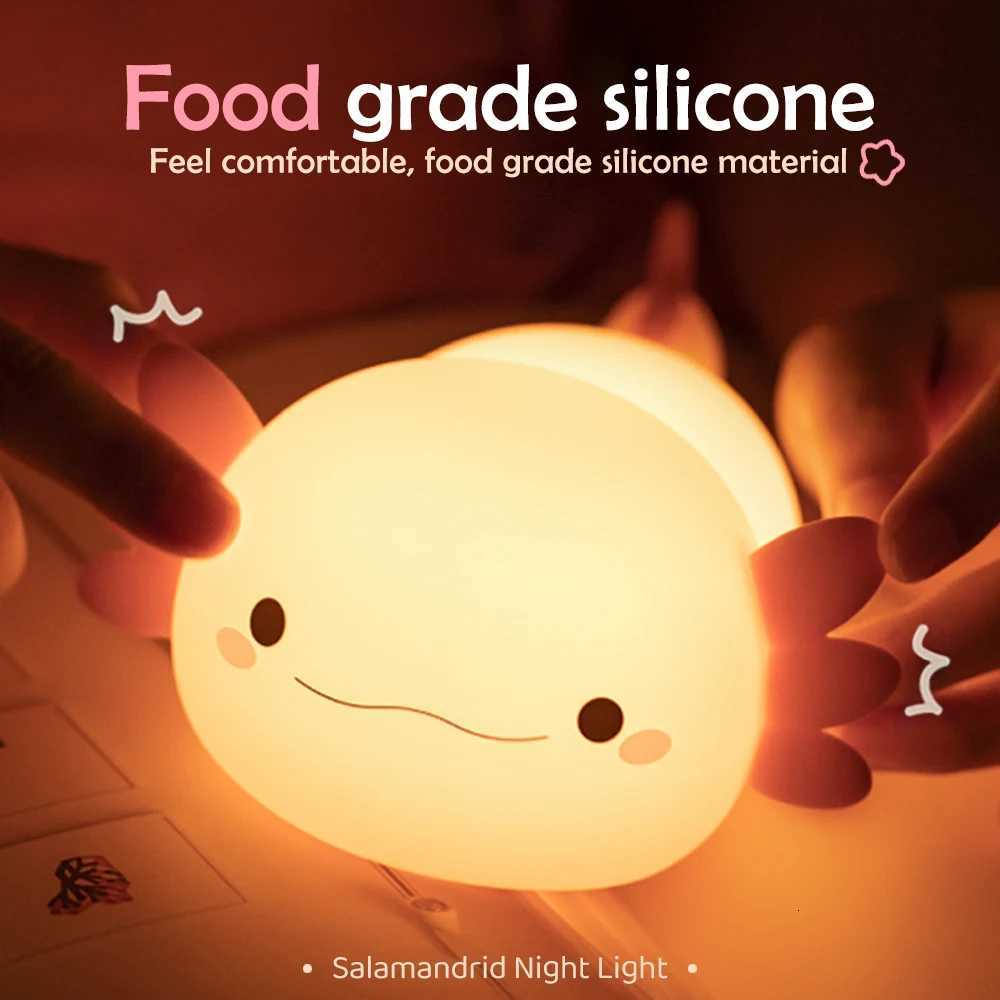 Axolotl Night Light for Kids 2 Brightness Silicone Nursery Sleeping Light Portable USB Rechargeable Bedside Lamp For Babys Room M251114