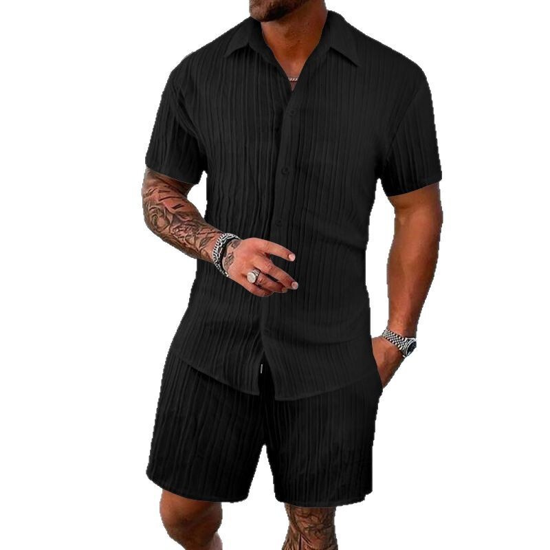 2025 Summer Men's Shirt Casual Loose Short Sleeve Shorts Beach Set