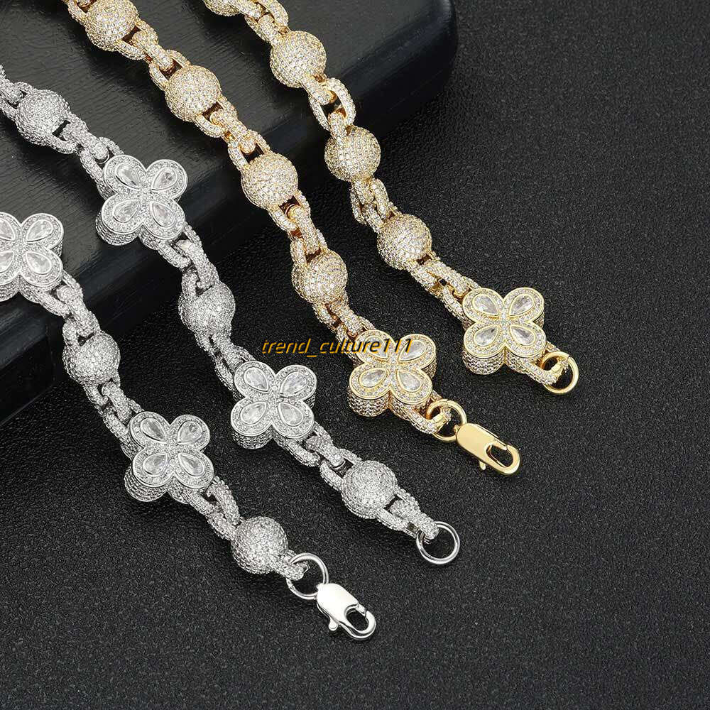 Hip hop Moissanite bubble bead chain, clover necklace, high-end men's necklace accessories