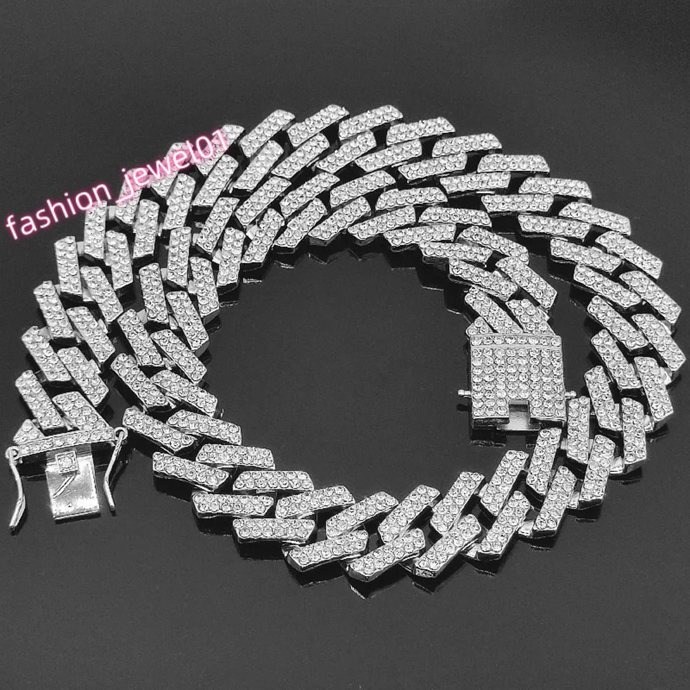 13mm Rhinestone Iced Out Square Miami Cuban Link Chain Necklaces For Men Women Rose Gold Silver Color Hip Hop Jewelry Neck Gift