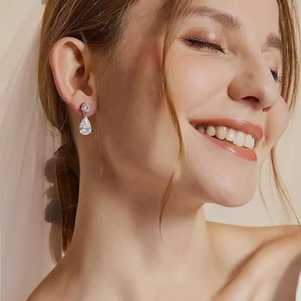 Gra Certified Pear/Round Cut Moissanite Diamond Drop Earrings for Women 100% 925 Sterling Silver Waterdrop Shape Stud Earring