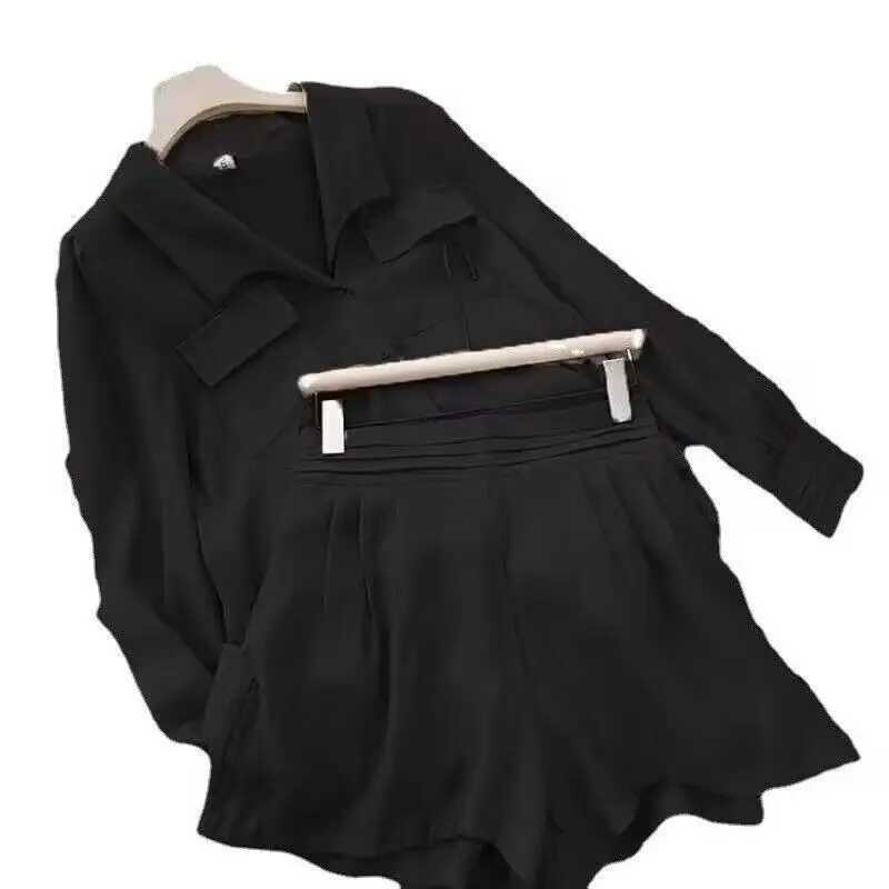 Ultra thin short sleeved shirt two-piece loose long Sve casual office uniform solid color two-piece set summer set womens EleXJ250414