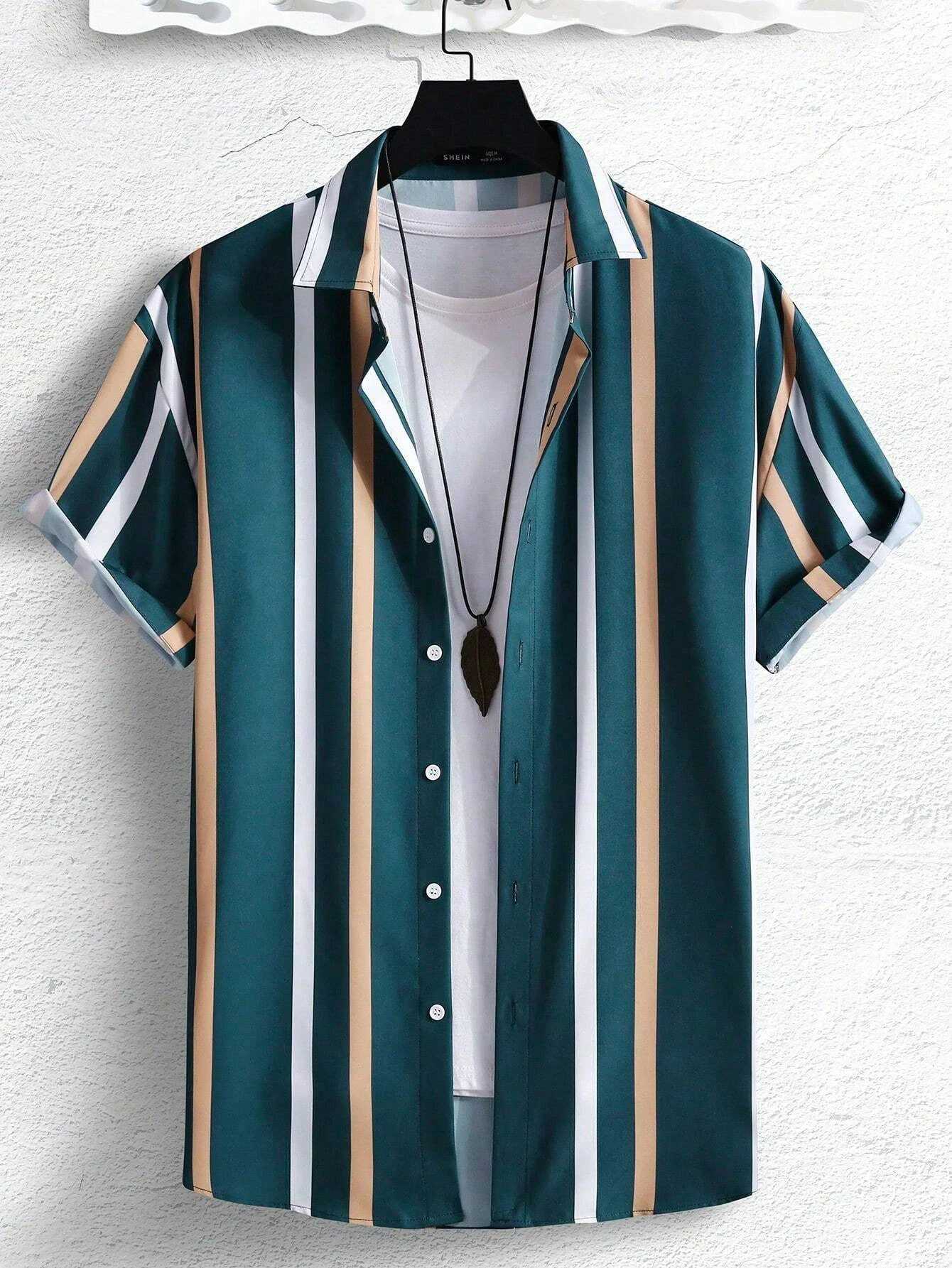 Men Women Shirts Colorful Striped Pattern Print Design Short Sleeve Shirts Fashion Button Short Sleeve Tops W250414