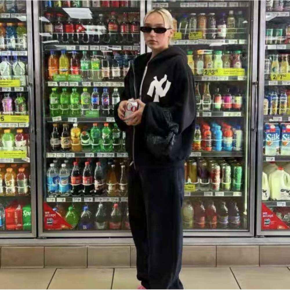 Akimbo Club Hooded Zipper Hoodie with Velvet Loose Casual Celebrity Hip Hop Rap Solid Color