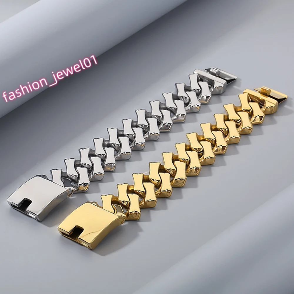 Hip-Hop Jewelry Stainless Steel PVD 18k Gold-Plated 32mm Width Cuban Chain Necklace Thick Heavy Exaggerated For Men Gift