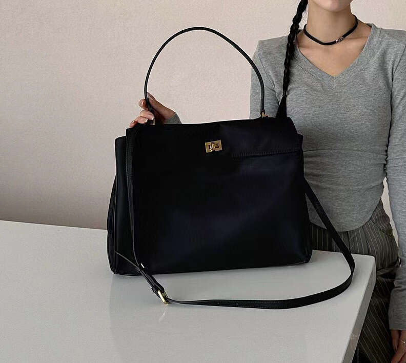 Women's Bags Waterproof nylon with cowhide tote large capacity portable shoulder bag, summer leather women's bag