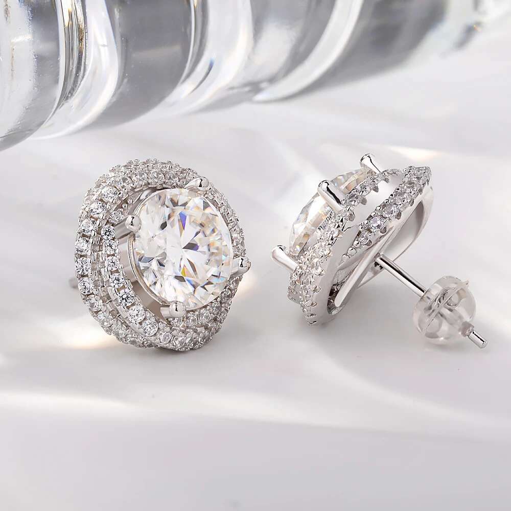 6cttw Moissanite Stud Earrings for Women 925 Sterling Silver Round Brilliant Cut D Color Lab Diamond Earring with Certificate