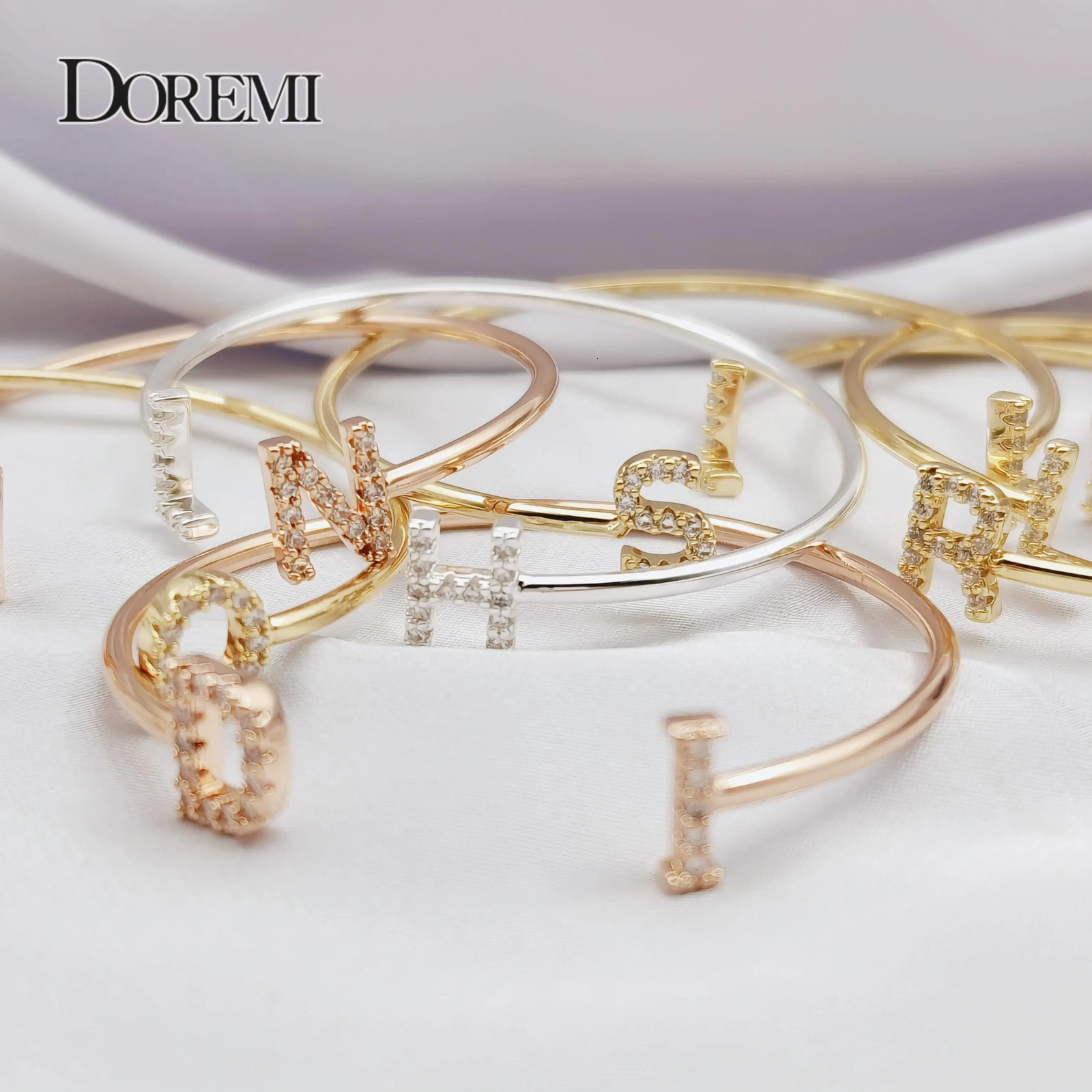 DOREMI Custom Letter Bracelet Baby bangle Zirconia Pave Setting Initial bracelet Child Adult size for Unique Cuff Jewelry 250408