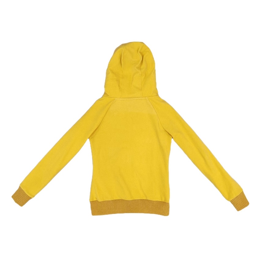 Women's Yellow Slim Fit Fleece Zip-Up Hoodie with Ribbed cuffs and hem Stand collar hood Filled hood Label patch for Daily Casual Wear