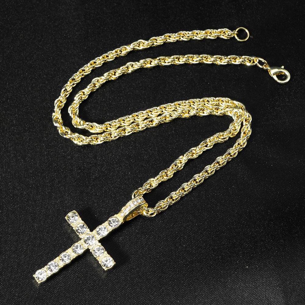 Hip Hop Iced Out Cross Pendant Necklace Strap 4mm Zircon Tennis Chain Men Women Sparkling Necklace Punk Jewelry Fashion Gift 251110