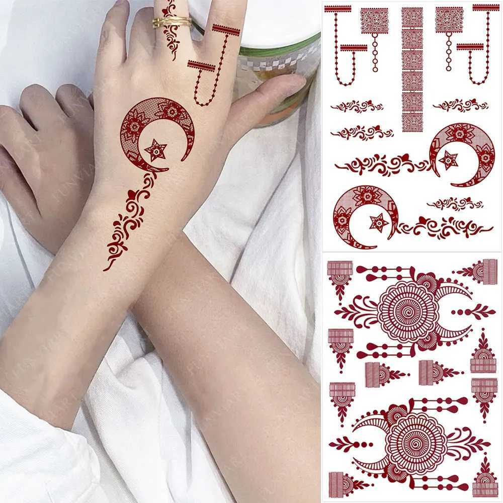 Moon pattern fake tattoo female disposable nail flower tattoo sticker hand flower leaf temporary tattoo Ramadan body decorationXJ25414