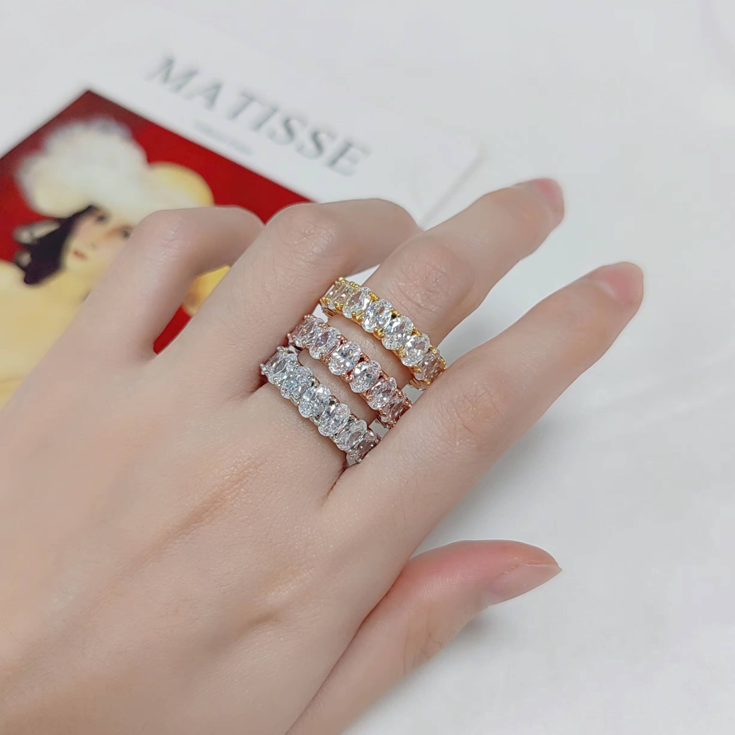 C7530 Wholesale Hip Hop 925 Sterling Silver Iced Out Full Oval VVS1 DEF Color Moissanite Diamond Band Eternity Ring