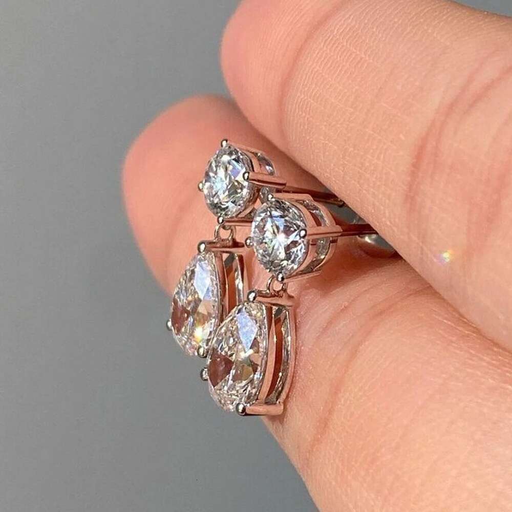 Gra Certified Pear/Round Cut Moissanite Diamond Drop Earrings for Women 100% 925 Sterling Silver Waterdrop Shape Stud Earring