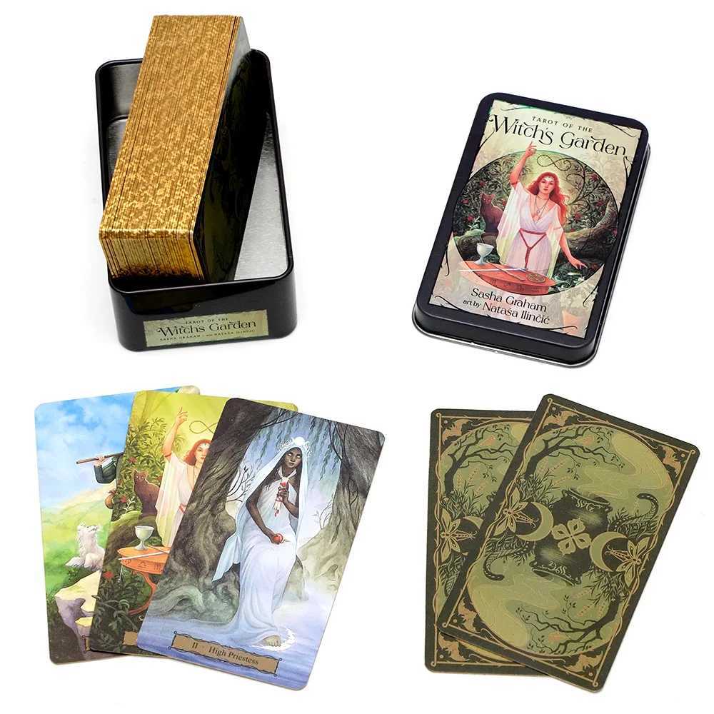 tarot of the witchs garden 78 deck in a Tin Metal Box Gold-plated Edge 1036cm English Tarot Cards For Divination Tarot Deck C251114