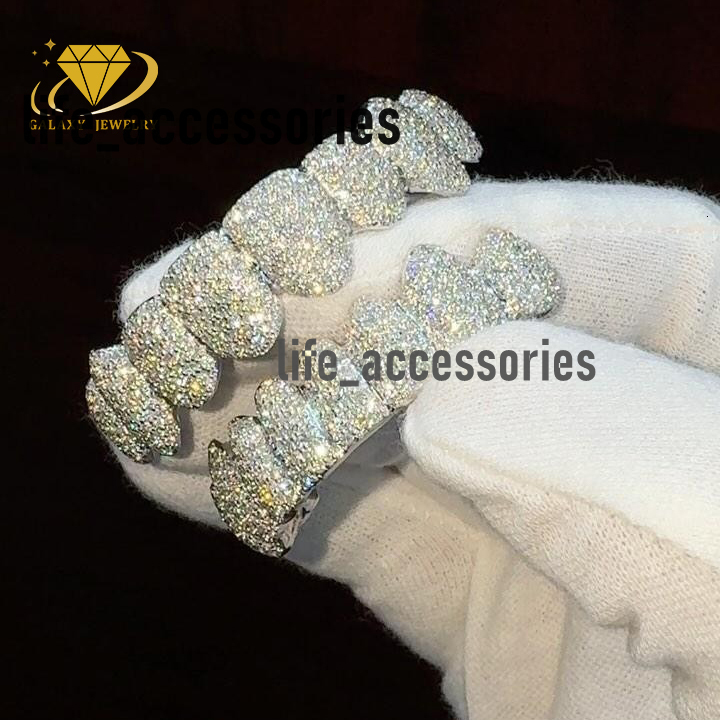 Custom Moissanite Mossinate Grillz 10 Top 10 Bottom Iced Out Vvs Natural Lab Diamond Grillz S925 10k 14k 18k Teeth Grillz