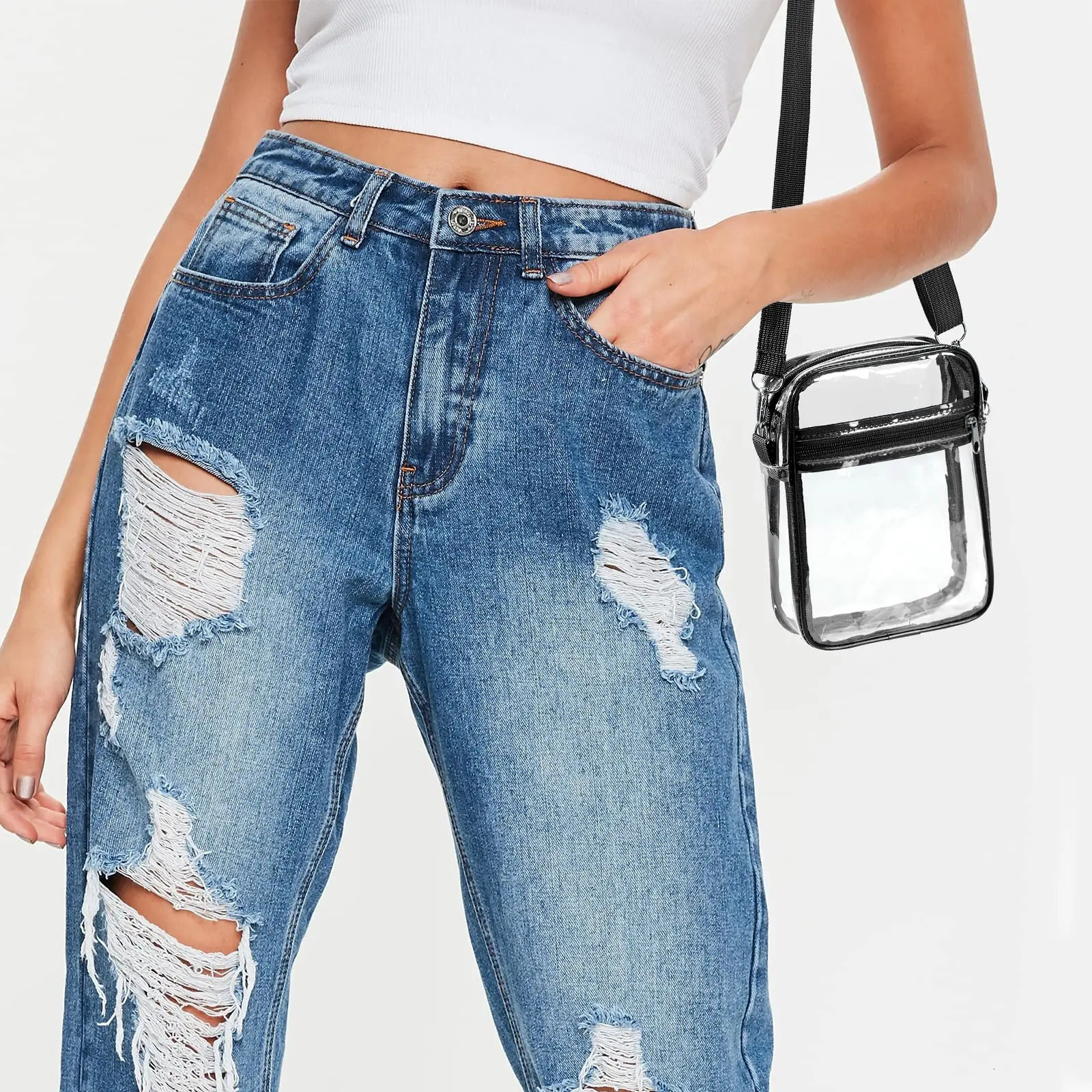 Women Clear Shoulder Bag Stadium Approved PVC Concert Transparent Purse Simple Crossbody Bag With Front Pocket Casual Handbag 250407