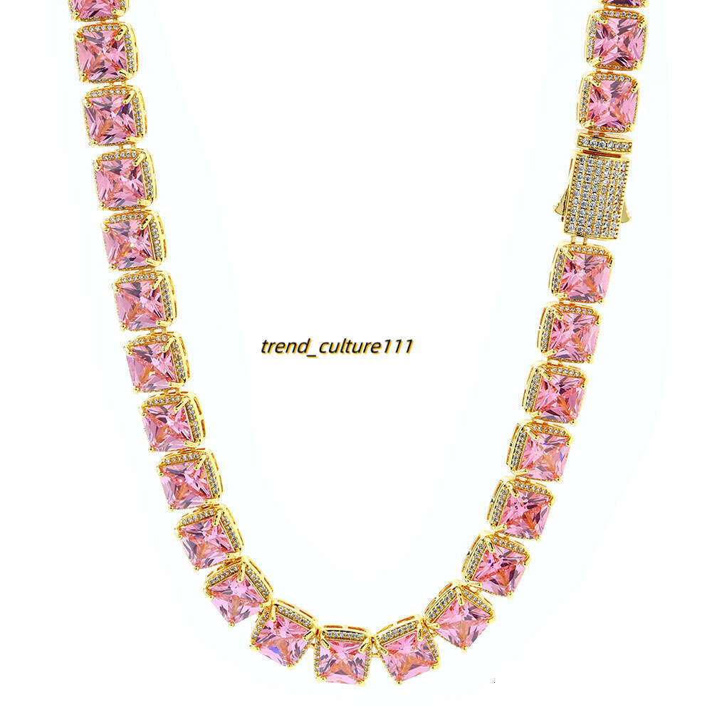 Hip hop 10mm square pink Moissanite rock sugar necklace, accessories, high-end men's necklace