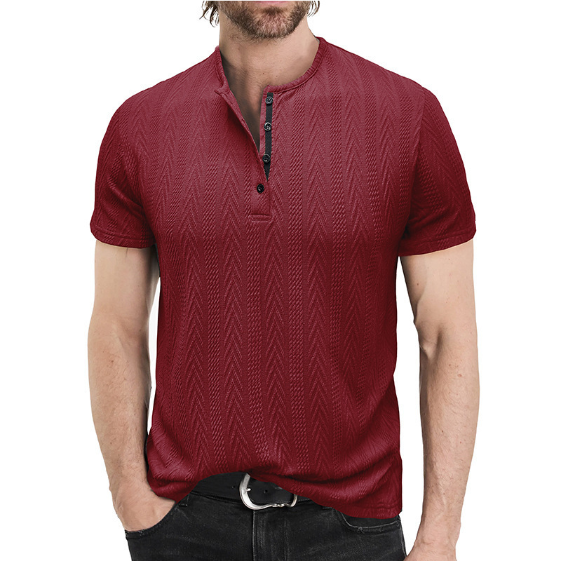 Summer mens fashion knitwear mens short sleeved Henley shirt mens T-shirt