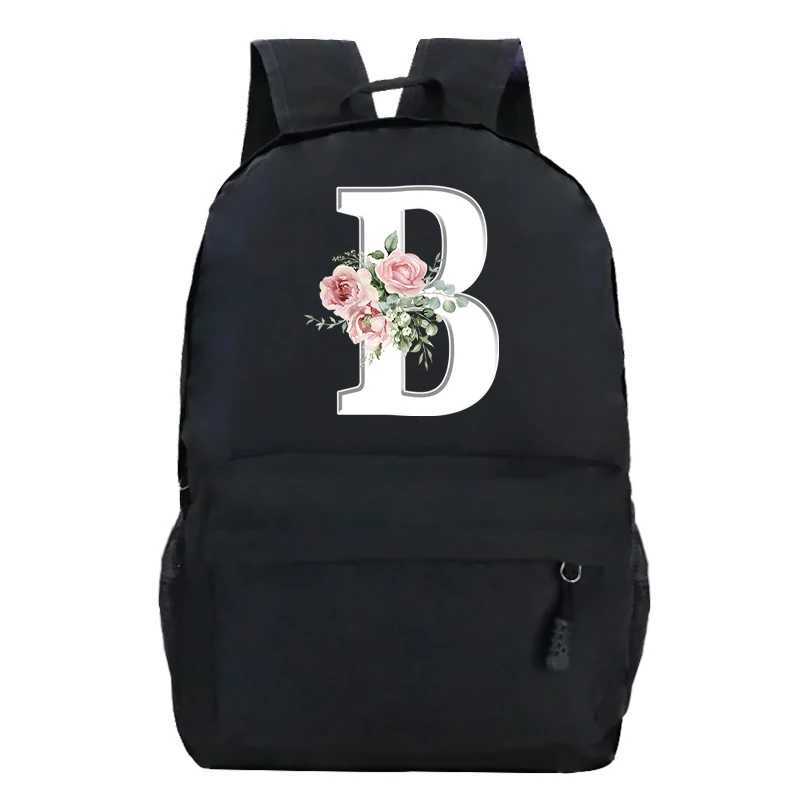 College Student Ladies Pink Floral Alphabet White Print Backpack Women Flower Harajuku SchoolBags Female Rose Letter Shouder BagW251113